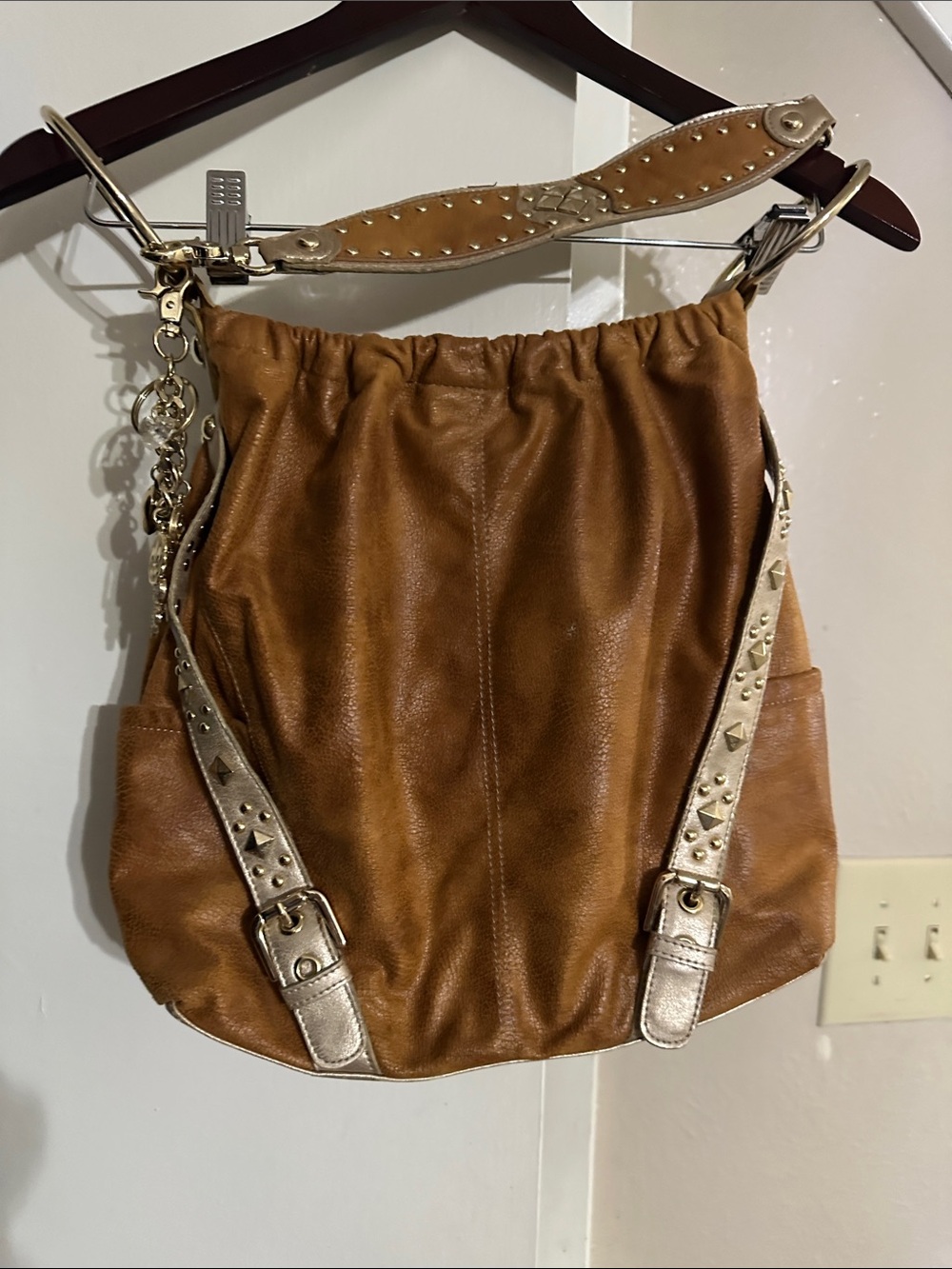 Kathy Van Zeeland Tan Brown Shoulder Bag with Gold Accents